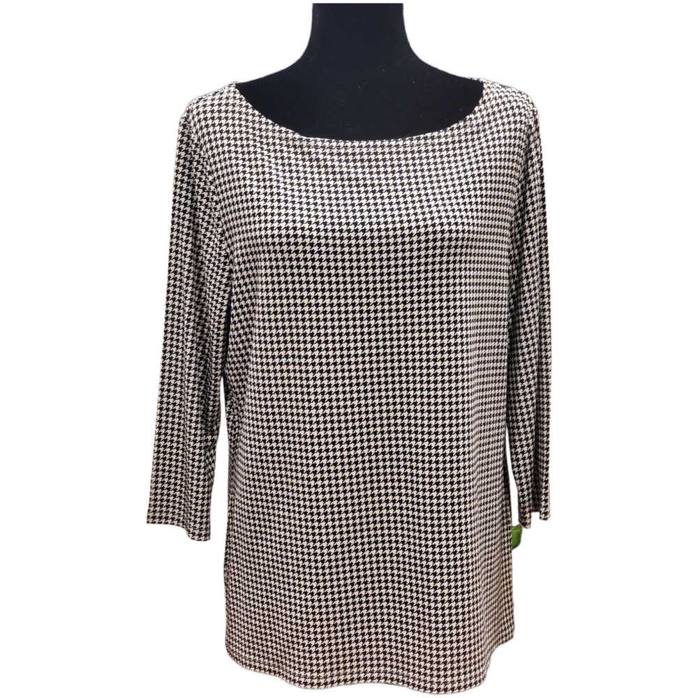 Ann Taylor FACTORY Hounds Tooth 3/4 Sleeve Blouse Size Large